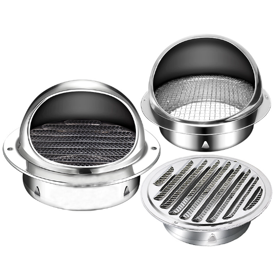 Factory customized Stainless Steel Round Bull Nosed Outlet Ventilation Grill Hood Cap with Mesh square rain cap