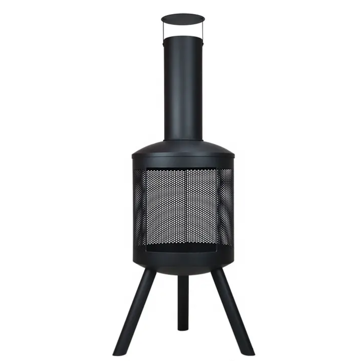 Factory Fire Pit Round FirePits Outdoor Wood Burning Chimenea Outdoor Fireplace Black Steel Chimney with Log Grate