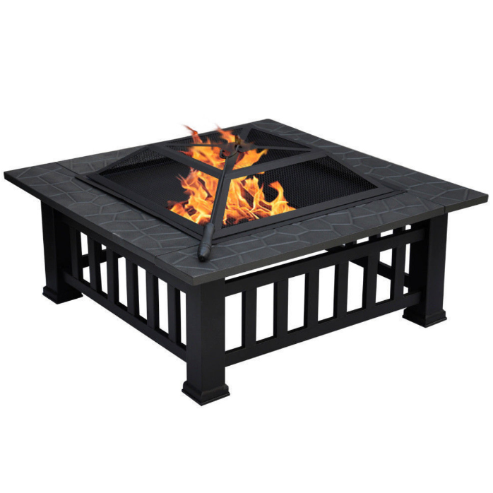 Factory Fire Pit Round FirePits Outdoor Wood Burning Chimenea Outdoor Fireplace Black Steel Chimney with Log Grate