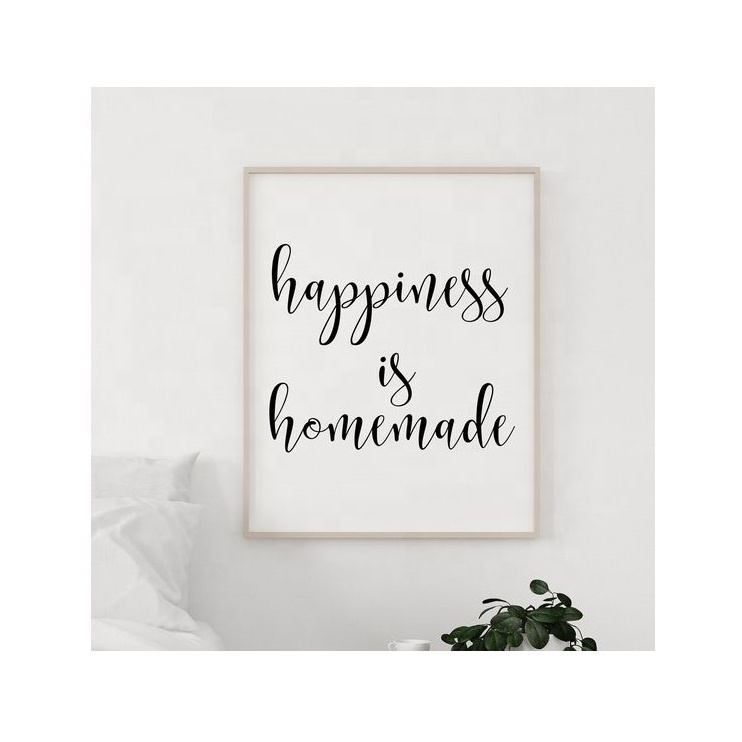 Happiness is Homemade Kitchen Wall Decals Home Decorative Quote on natural wooden frame