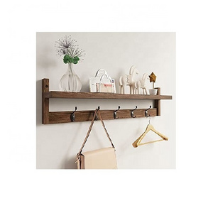 Wall Hooks with Shelf Entryway Wall Hanging Shelf Wood Coat Hooks for Wall with Shelf Mounted Coat Hook Rack with 5 Dual key