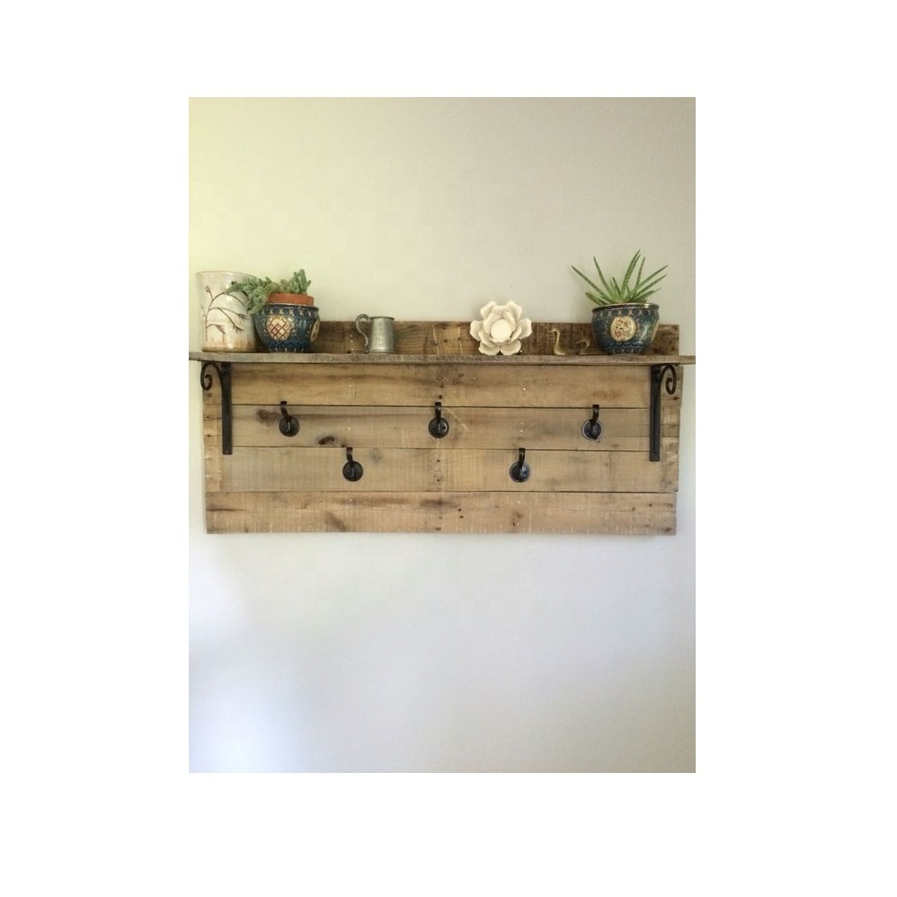 Wall Hooks with Shelf Entryway Wall Hanging Shelf Wood Coat Hooks for Wall with Shelf Mounted Coat Hook Rack with 5 Dual key