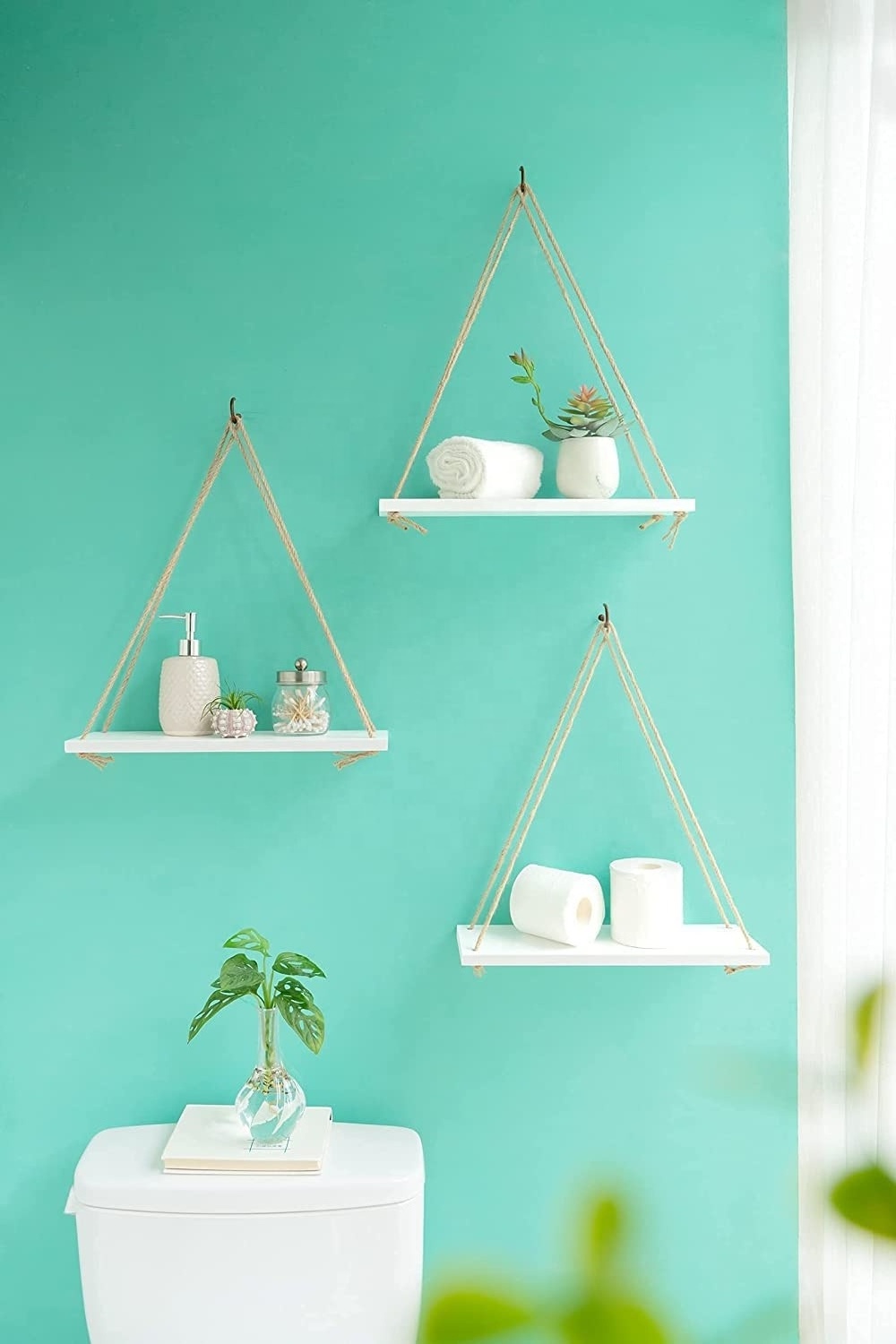 Living Room Wooden Hanging Swing Rope Floating Shelves Rope hanging shelf wall rope wall mount shelf