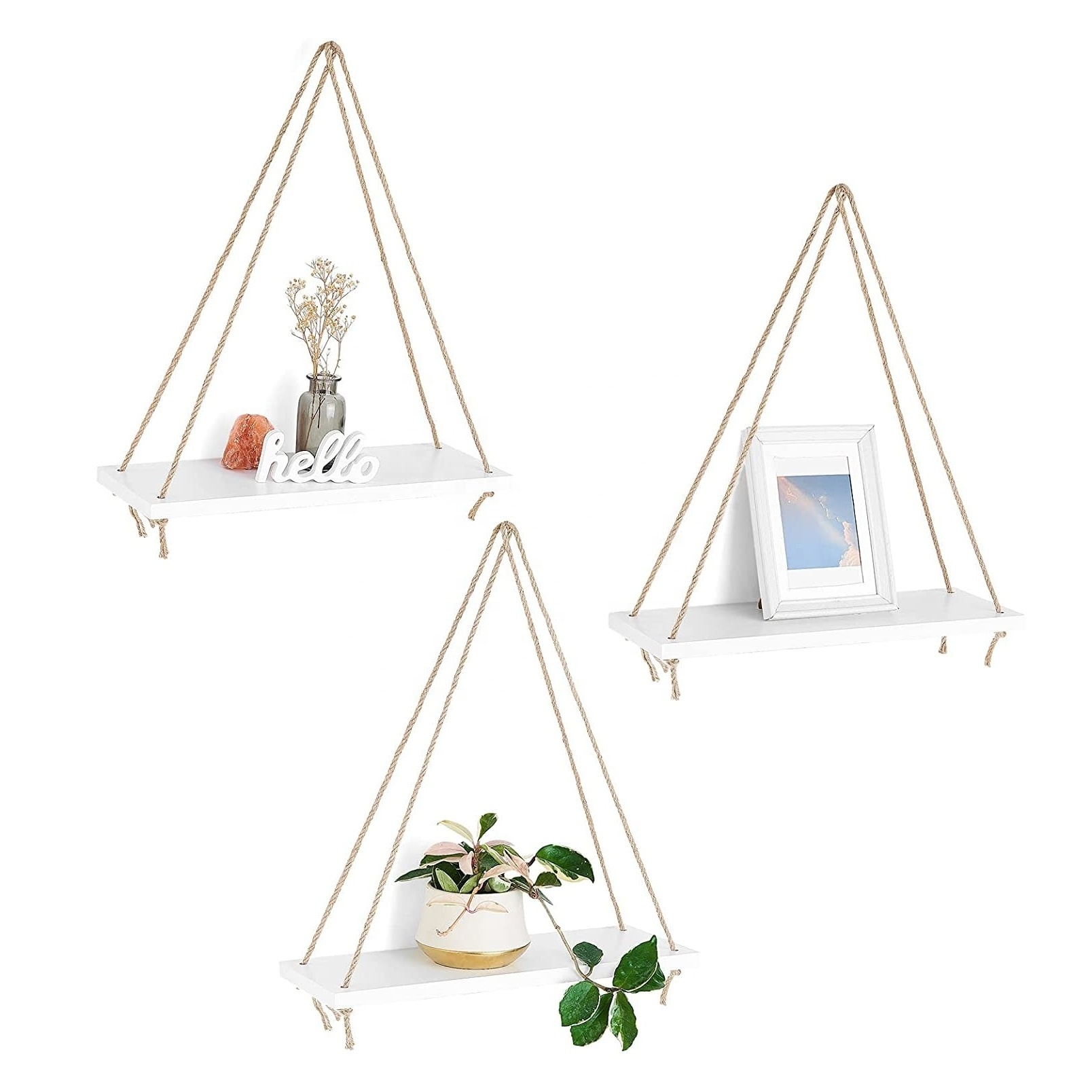 Living Room Wooden Hanging Swing Rope Floating Shelves Rope hanging shelf wall rope wall mount shelf