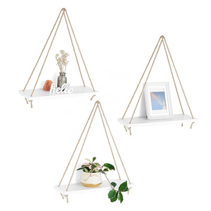 Living Room Wooden Hanging Swing Rope Floating Shelves Rope hanging shelf wall rope wall mount shelf