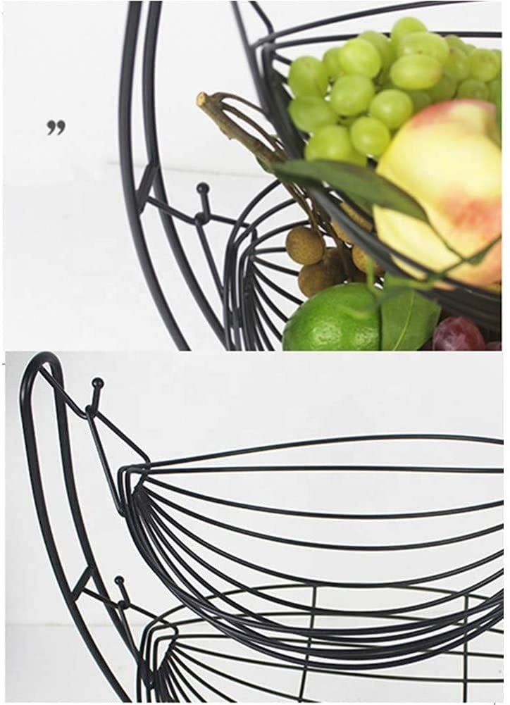 Black Double Hammock 2 Tier Fruit and vegetable Produce Metal Basket Rack Display Stand