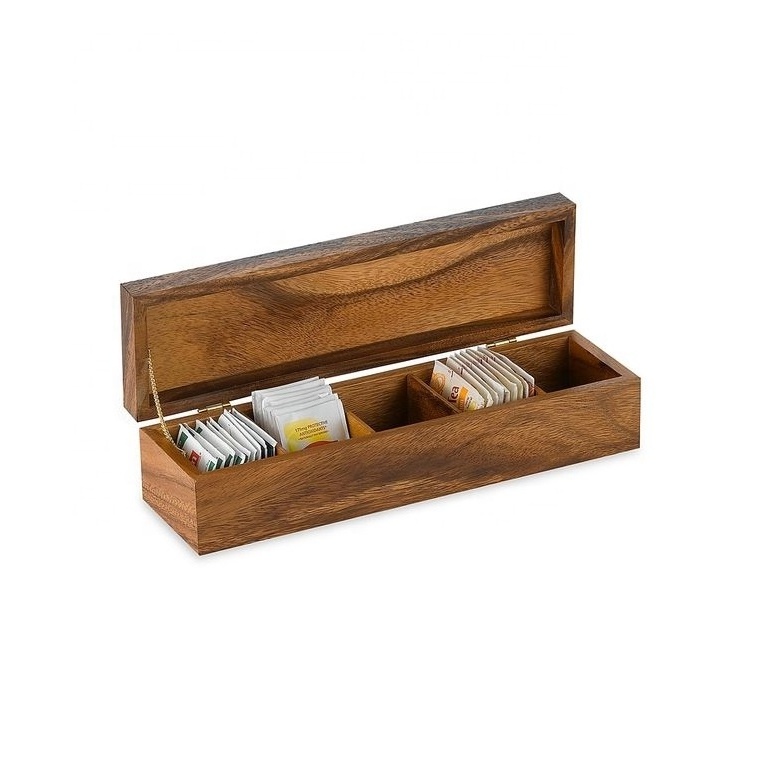 Wooden Tea Bag Storage Box with 8 Compartments with Clear Acrylic Lid and Latch