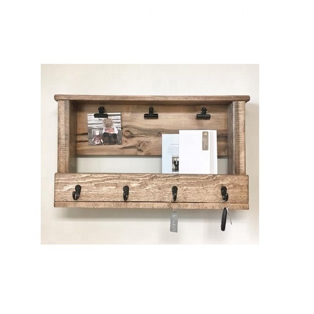 Wooden Wall Shelf With Cloth Hook Entryway Organizer Coat Hooks key Rack and  Mail Holder for office and home