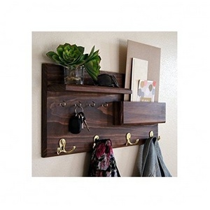 Wooden Wall Shelf With Cloth Hook Entryway Organizer Coat Hooks key Rack and  Mail Holder for office and home