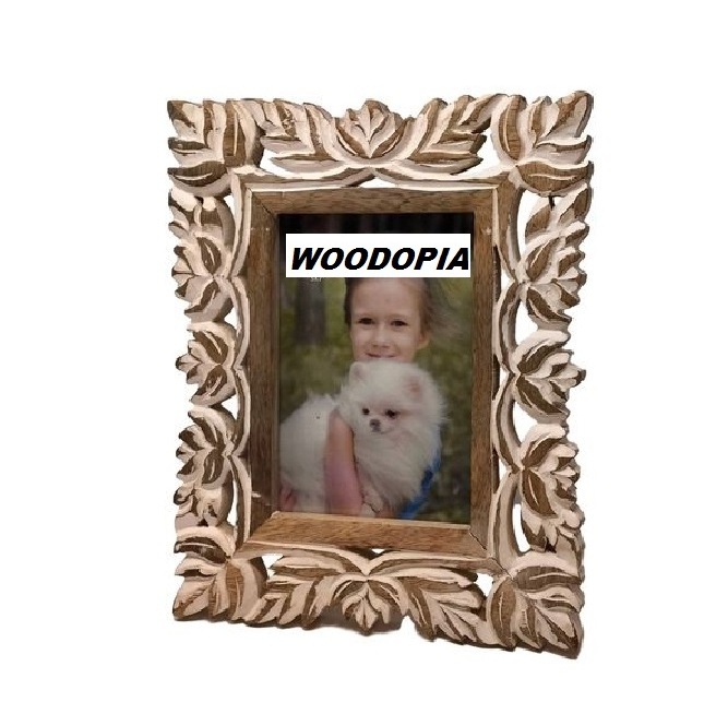 Single Wall Hanging Wooden Carved Rectangle Photo Frame New Design Photo Frame in Mango Wood