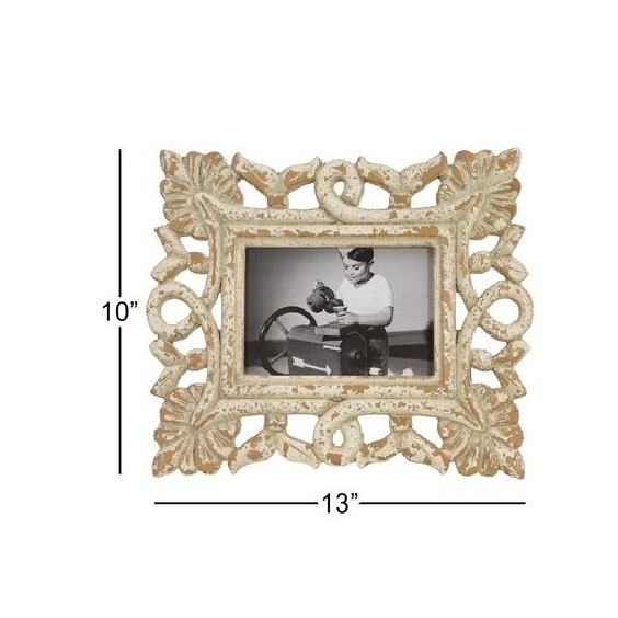 Single Wall Hanging Wooden Carved Rectangle Photo Frame New Design Photo Frame in Mango Wood