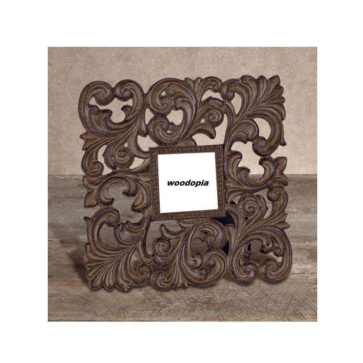 Single Wall Hanging Wooden Carved Rectangle Photo Frame New Design Photo Frame in Mango Wood