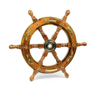 Wooden Wall Hanging Ship Wheel with Six Spoke Home Decor Handmade Wooden Wagon Round Shape Wheel With Brass Center