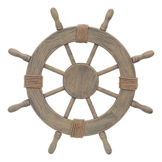 Wooden Wall Hanging Ship Wheel with Six Spoke Home Decor Handmade Wooden Wagon Round Shape Wheel With Brass Center