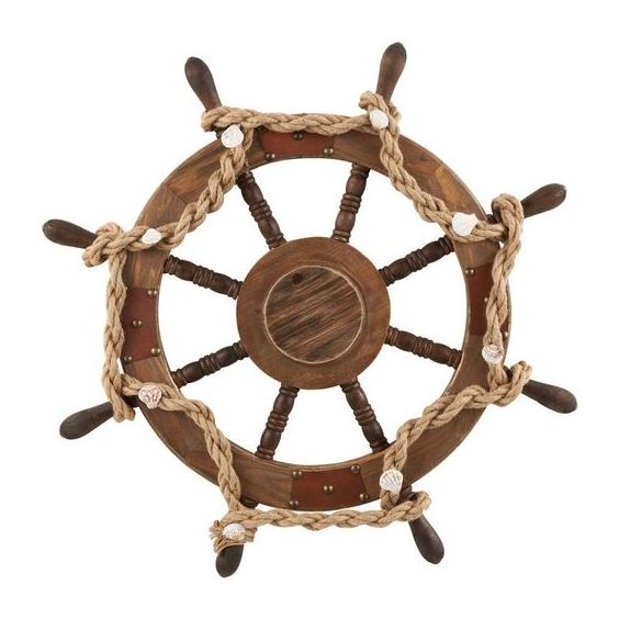 Wooden Wall Hanging Ship Wheel with Six Spoke Home Decor Handmade Wooden Wagon Round Shape Wheel With Brass Center