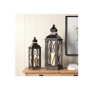 American Outdoor Iron Candlestick Lantern Glass Lantern Ground Mounted Lamp Metal Candle Holders Lanterns and Candle