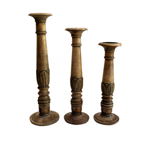 Wide Range of Burnt White Antique Color Wooden Candle Holders Set of 3 for Home Decoration and Wedding Decoration