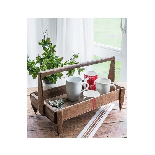 Rustic Retro French Small Wooden Garden Tug Wooden Basket Wooden caddy with handle Personalized caddy