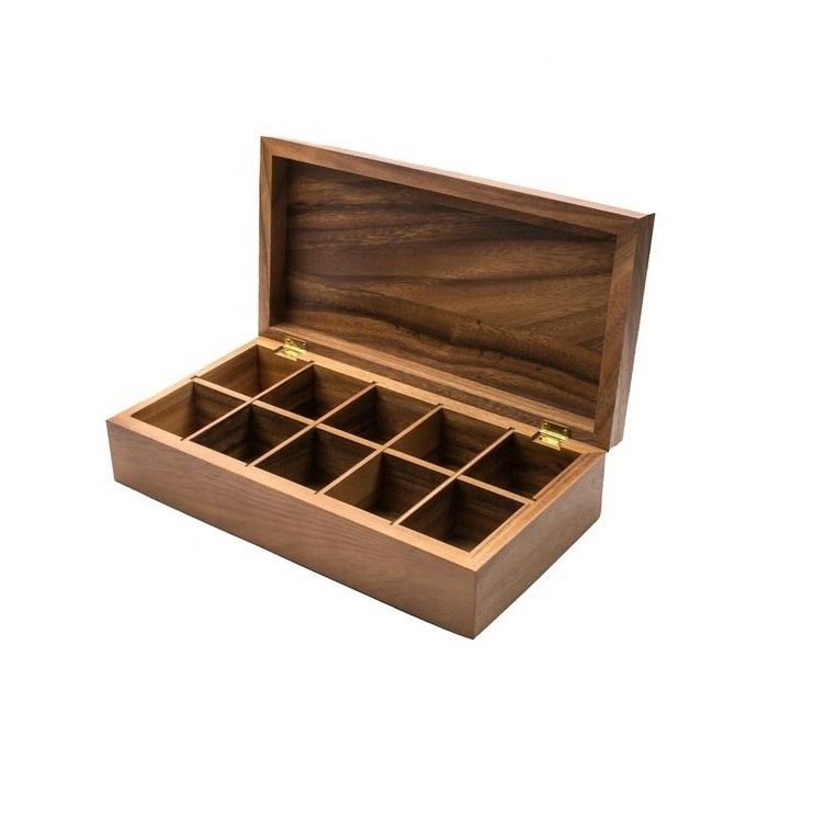 Wooden Tea Storage Box 9 Compartments Wooden Tea Box Hinged Glass Lid Tea Organizer