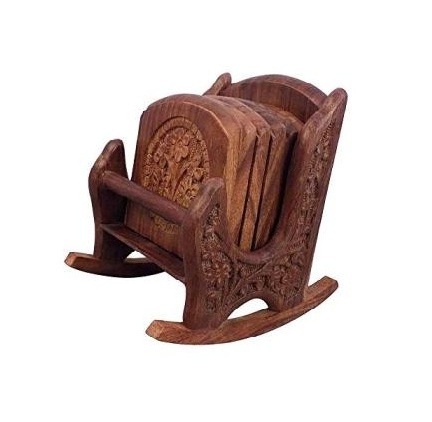 Wooden Antique manufactured Miniature Rocking Chair Design Tea Coffee Coaster Set for Tea Coffee Cups Mugs Beer Cans Bar Glass