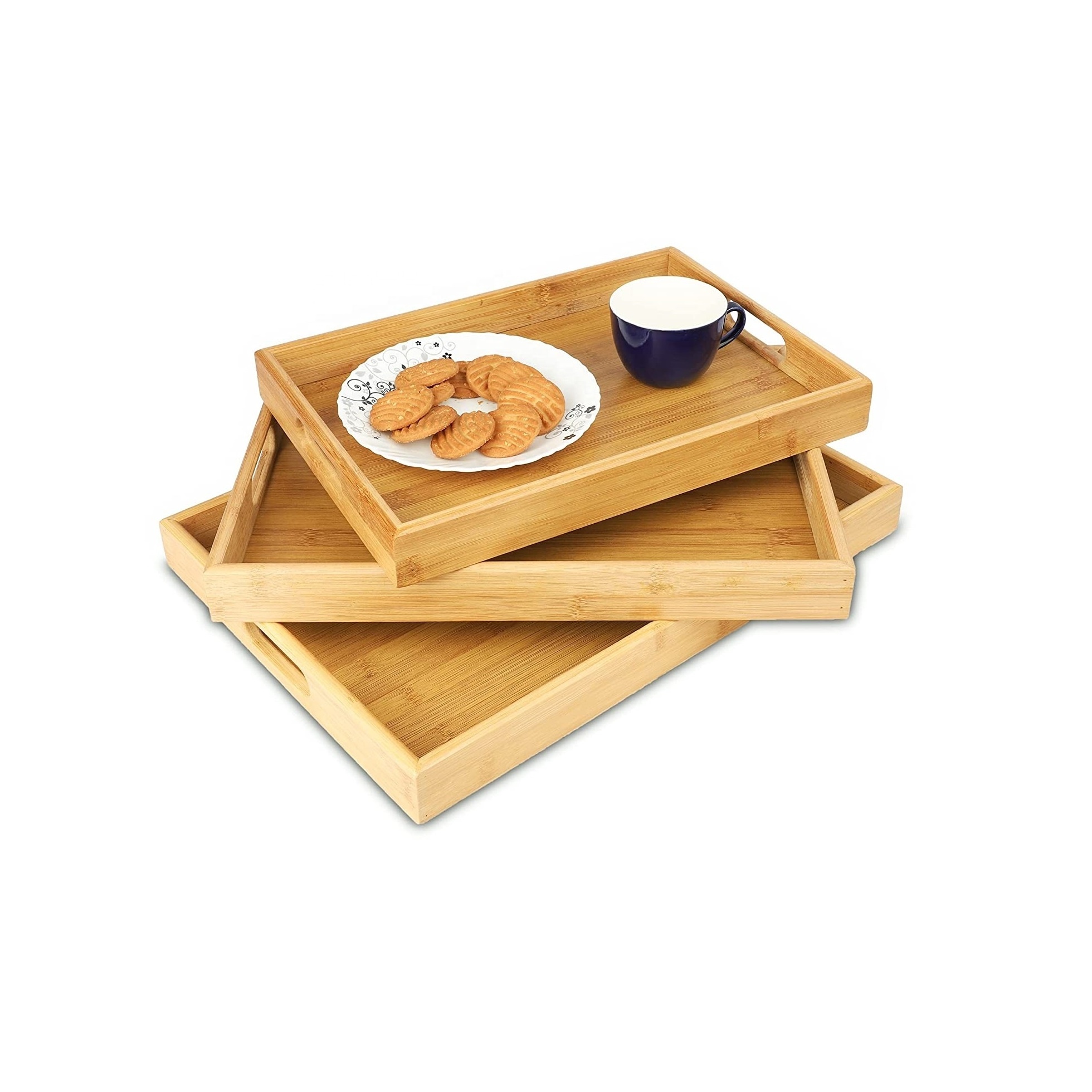 Bamboo Wooden Serving Tray Set of 3 Wooden Tray for Kitchen Storage Wooden Tray for Food