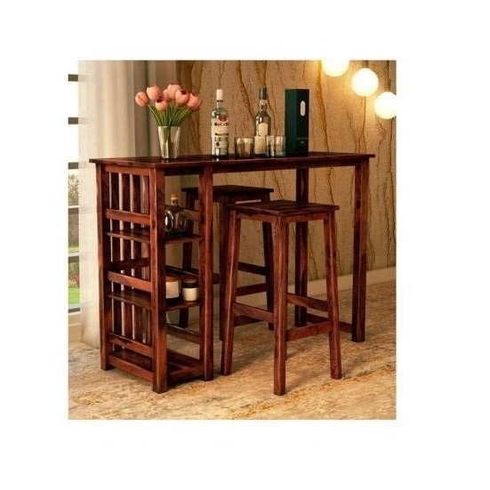 Wooden Bar Table Unit with 2 High Stool Bar Unit Modern High Metal Industrial Coffee Shop Wooden Cork Chair Bar Stool with Metal