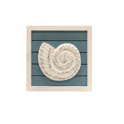 wooden hand carved White sea shell canvas wall art coastal seashells paintings 3d wall decor for your home decor