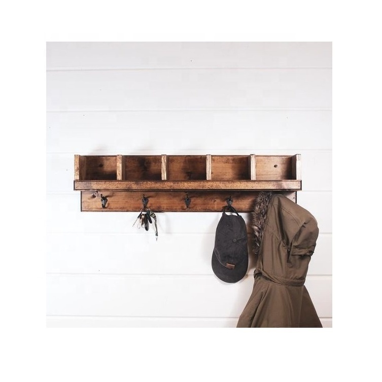 Coat Rack with storage cubby shelf entryway key holder Wall Mounted Coat Rack with cube storage