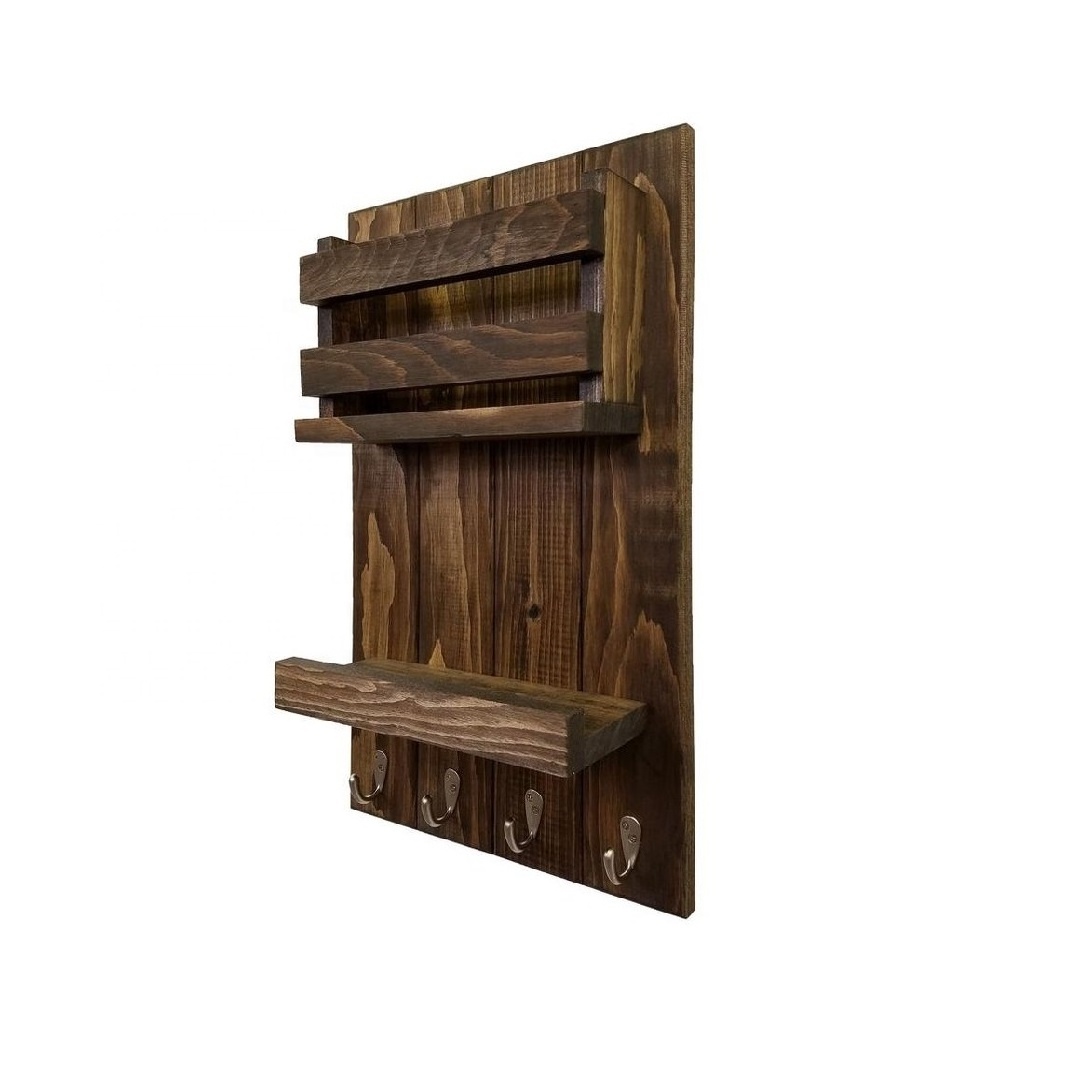 Wall Mounted Torched Wood Bathroom Organizer Rack Newspapers Mails Envelopes Organizer Metal Magazine Rack