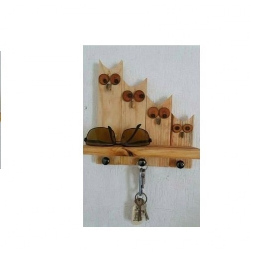 owls key hook with shelf Holder 3 Stainless Hooks for Saving Keys & Home Desirable Place Decoration