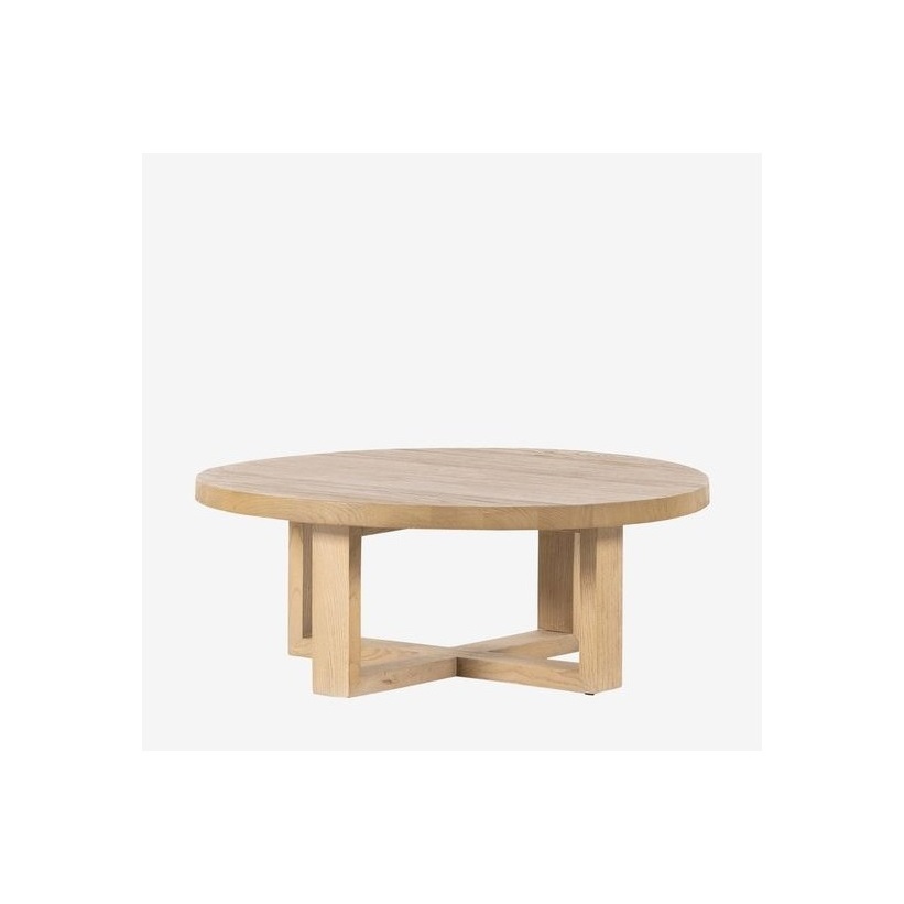 Round All Wood White Oak Coffee Table Modern Solid Wood coffee table with unique X crossed legs