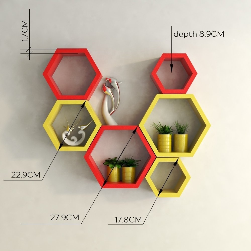 red and white Hexagon wall shelf set of 6 Decorative Wall Shelves Perfect for Your Home Interior or Gift