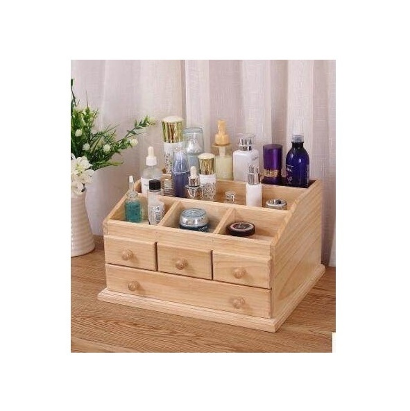 Desktop Organizer Wooden Cosmetics Storage Box Desktop Mini Cosmetics Organizer with Drawers