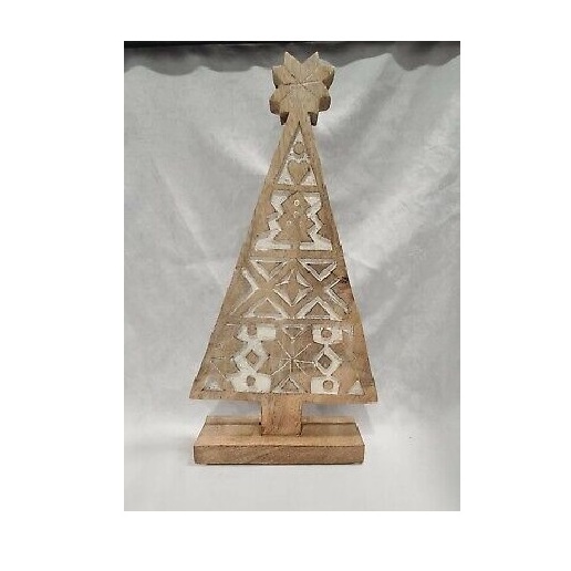 Christmas Tree Whitewashed Mango Wood Christmas Figurine Tabletop Christmas Tree