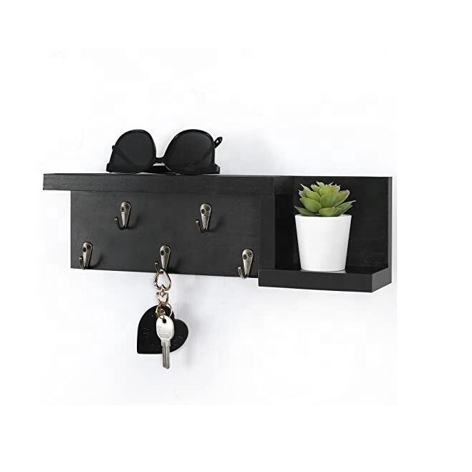 Decorative Key Holder for Wall with Shelf Entryway Shelf with Hooks Holds Leashes Jackets and Glasses Sturdy Wood Key holder