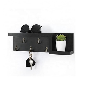 Decorative Key Holder for Wall with Shelf Entryway Shelf with Hooks Holds Leashes Jackets and Glasses Sturdy Wood Key holder