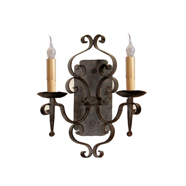 Handmade metal craft Modern Black Wall Mount Wrought Iron Double Arm Candle Holder For Home decoration