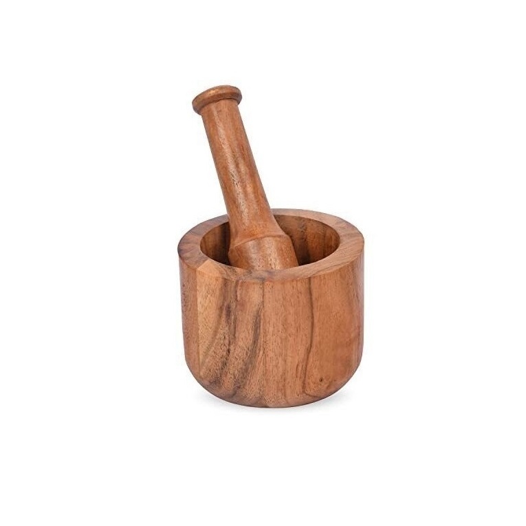 Olive Wood Mortar and Pestle Set Garlic Pepper Herb Spice Pellet Grinder Wood Guacamole Maker Natural Bowl