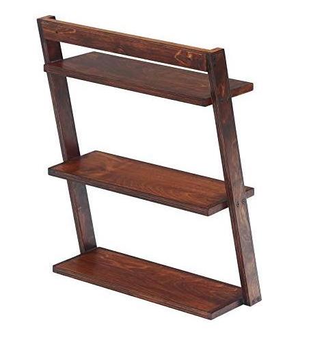 living room 3 tier Leaning Decorative Shelves for Display wood display ladder wooden wall leaning book case