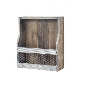 Wall Mounted Torched Wood Bathroom Organizer Rack Newspapers Mails Envelopes Organizer Metal Magazine Rack