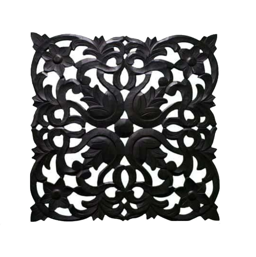 Home decoration Bali tropical flower leaves hand-made carved wood wall panel size 30x30 centimeter