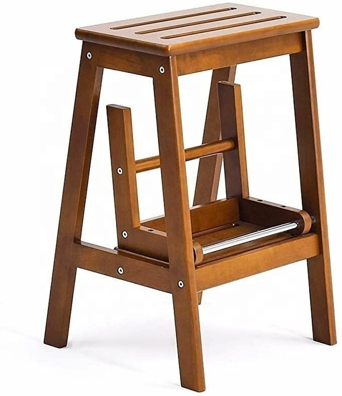 Wooden Stool for Living Room Made with Solid mdf Wood Walnut folding step Stool for Sitting