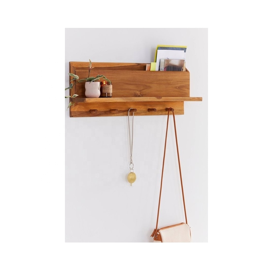 Rustic Wooden Coat Entry Hook Rack With Shelf Rustic Home decorative shelf with 5 up and down hooks