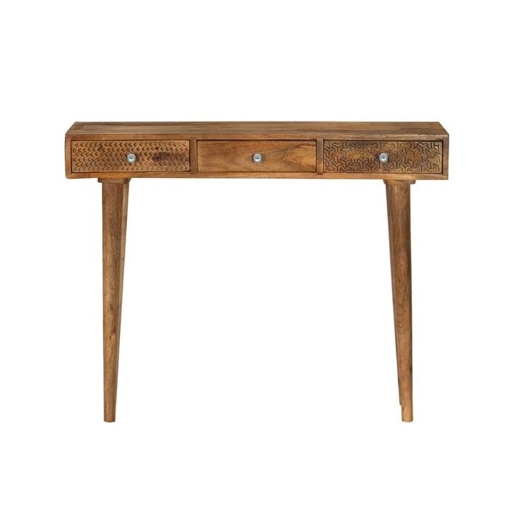 Modern Latest Designs Solid Rectangular Wood Top With Rustic Brown Finish Curve Legs Entryway Wooden Console Table