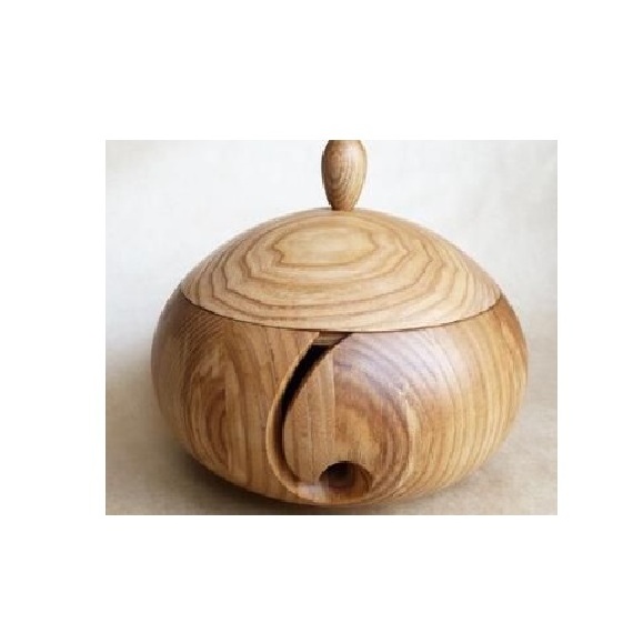 Handcrafted Wooden Yarn Storage Bowl Holder Dispenser for Knitting & Crochet with Heavy Base