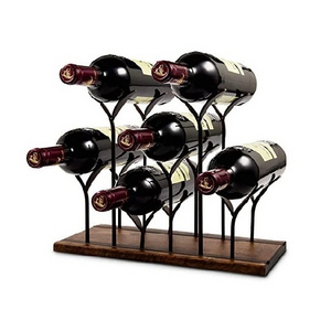 Perfect for Home Decor & Kitchen Storage Rack wood and iron Countertop Wine Rack Hold 6 Wine Bottles