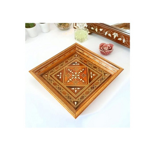 Wooden Floral Coffee Tray Meena Printed High Standard Demanded Hotel ware Meena Serving Tray With Logo pattern