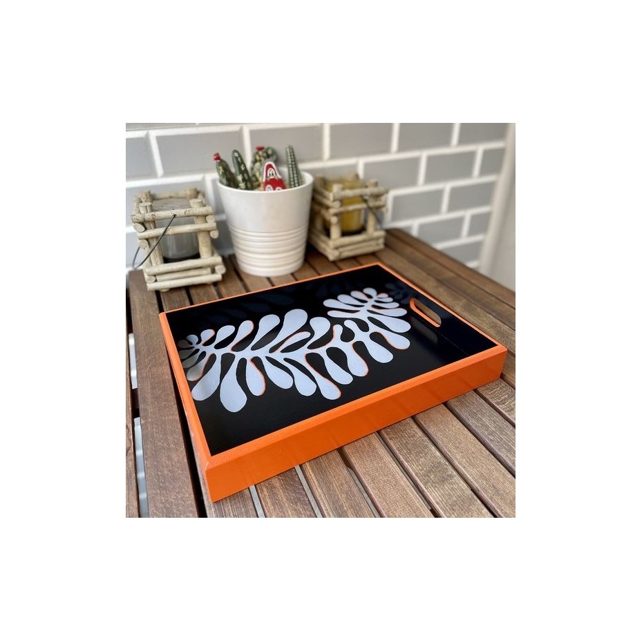 Wooden Floral Coffee Tray Meena Printed High Standard Demanded Hotel ware Meena Serving Tray With Logo pattern