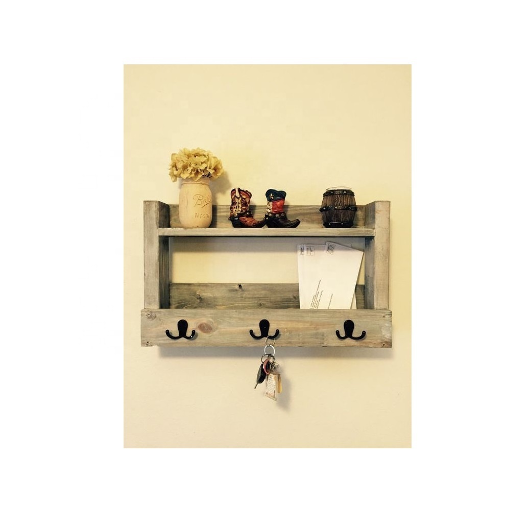 Key Metal Hooks Wall Mounted Mail Holder Envelop Sorter Organizer and a Floating Shelf for Hallway