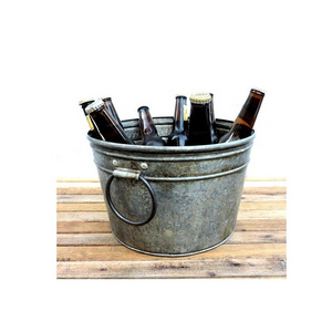 Best quality wood wine chiller and Galvanized Metal Tub Wooden Wine Bucket And Beer Chiller Holds Wine Bottles